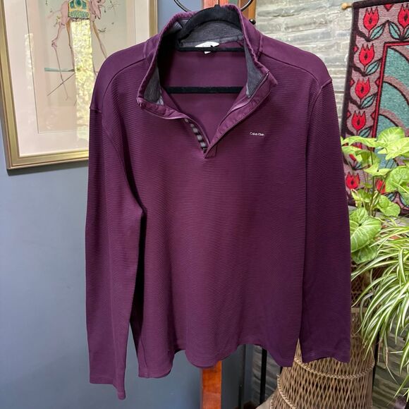 Men's Calvin Klein Eggplant Purple 1/4 Zip 100% Cotton Pullover Sweater size L - Picture 7 of 10
